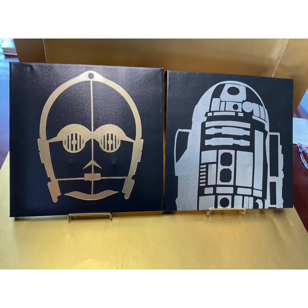 Star Wars Artissimo Designs R2-D2 C-3PO Canvas Wall Art Set 12x12 Gold Silver